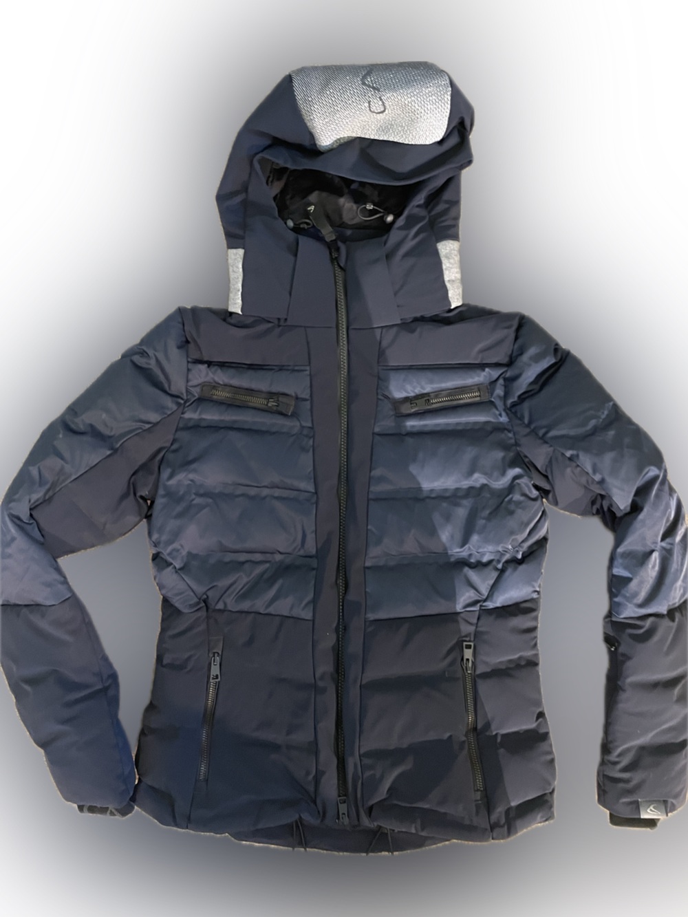 CAPRANEA Women’s Navy Puffer Hooded Winter Jacket; size 36 (US 4)